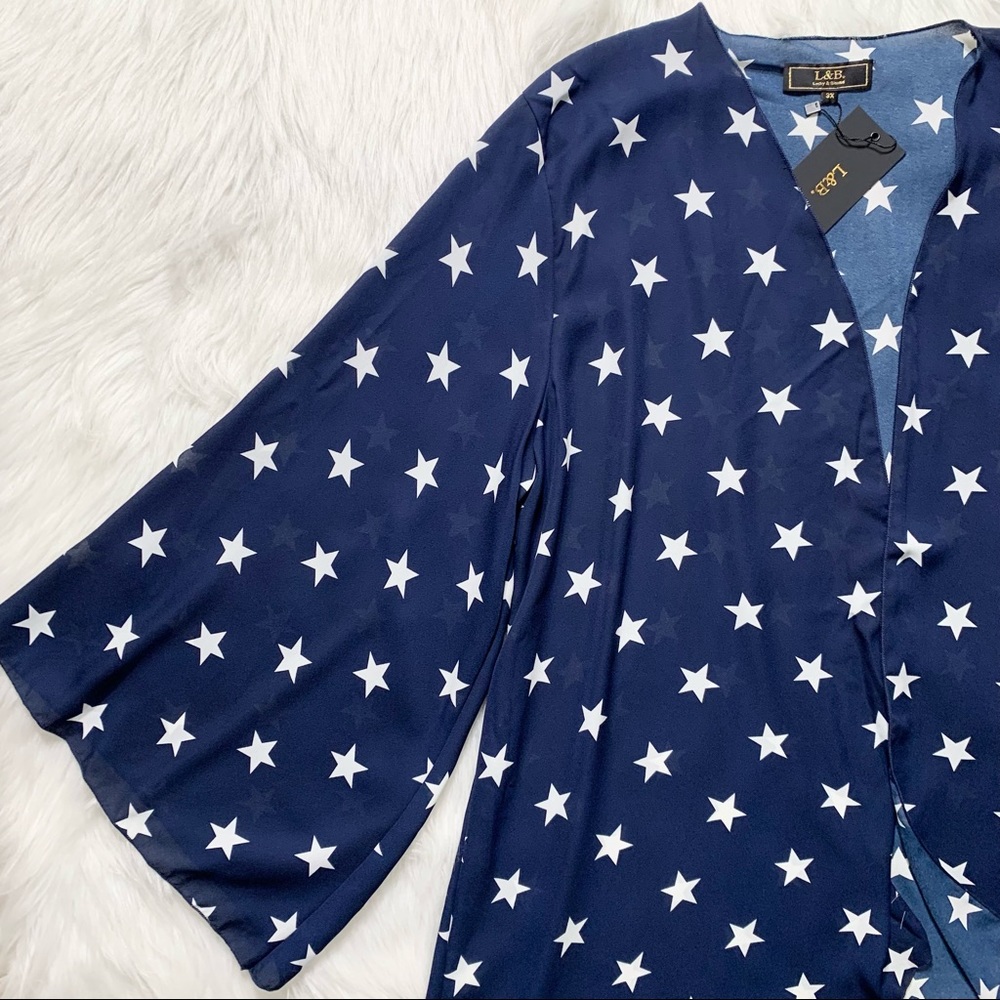 SOLD-NWT L&B {Boutique} Flag Star Kimono Duster Cardigan - Picture 8 of 10